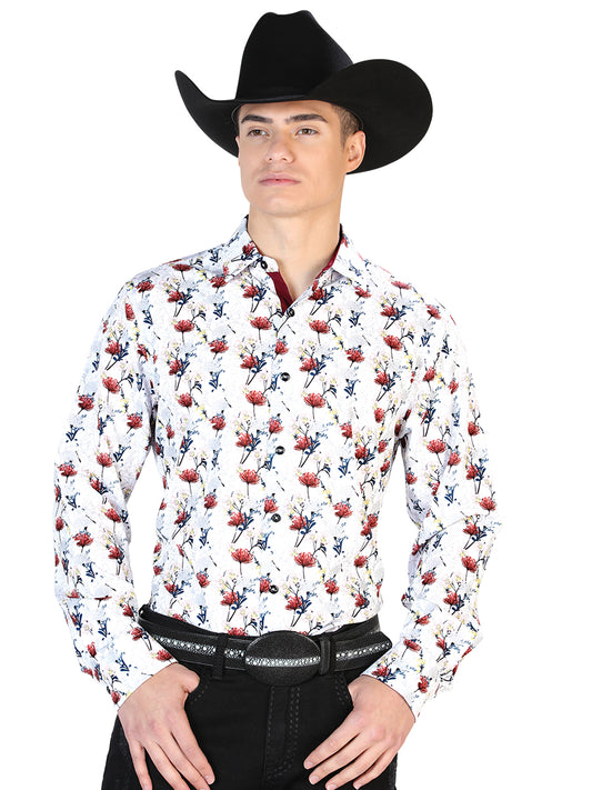 El General Flower Print Casual Long Sleeve  Shirt (White)
