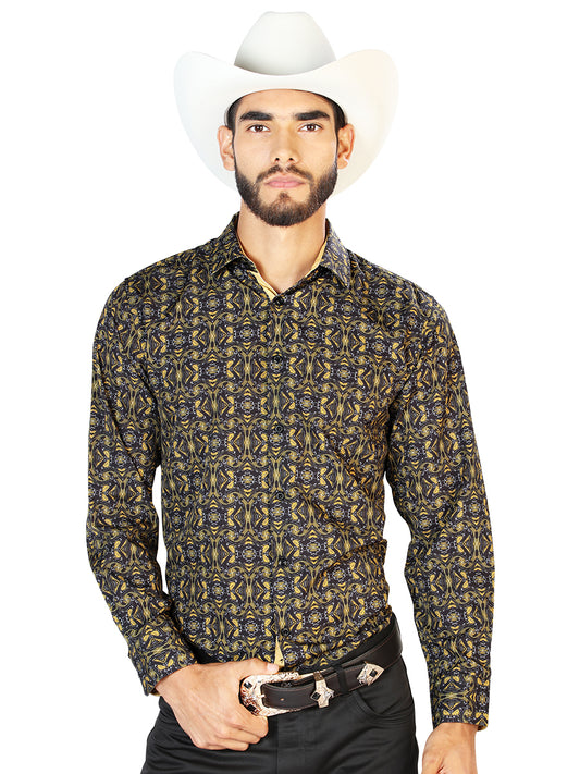El General Mens Long Sleeve Casual Long Sleeve Shirt (Black/Gold)