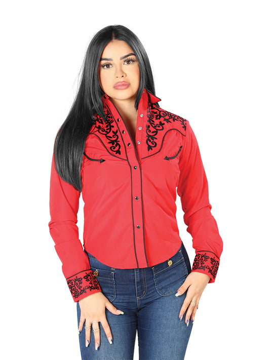 Senor de Los Cielos Womens Embroidered Western-style Shirt -Red
