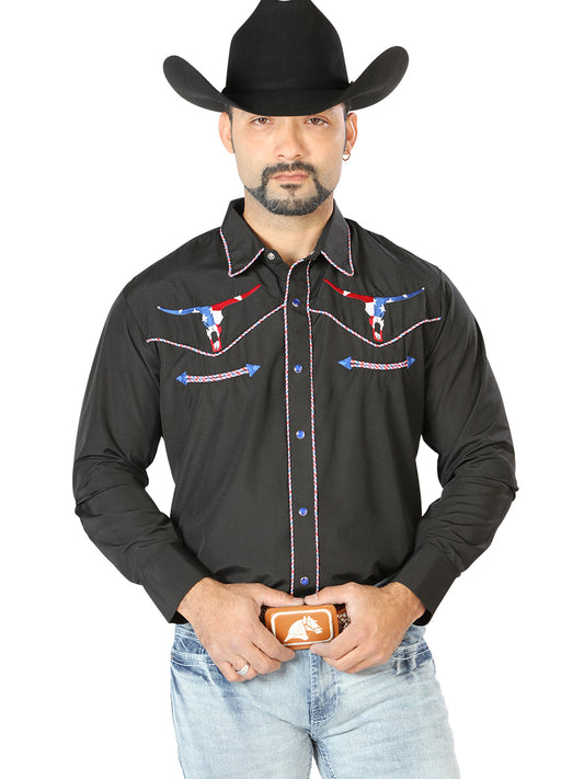 El Señor de los Cielos Mens US Bull Embroidery Shirt - Black