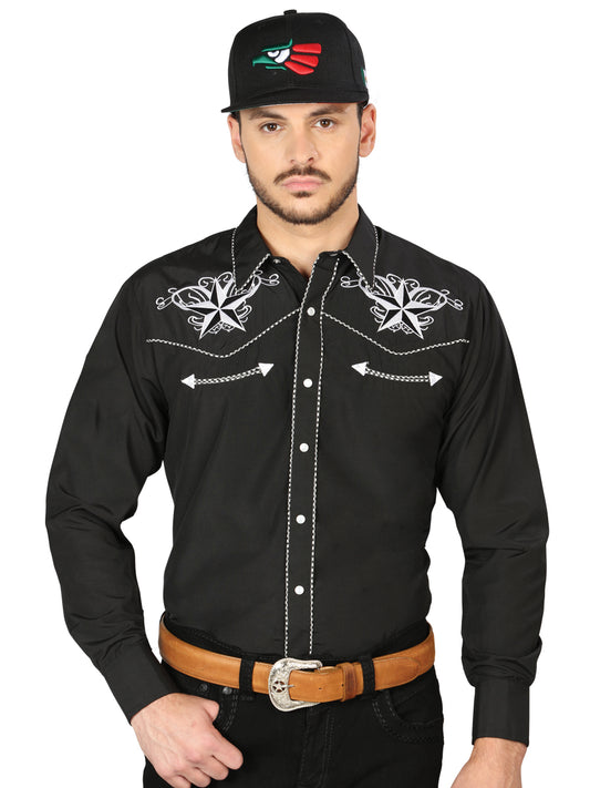 El General Mens Embroidery Western Shirt - Black/White