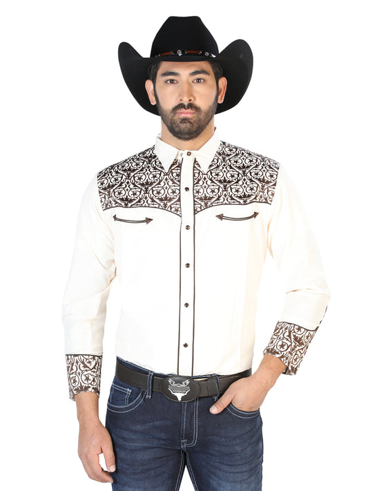 Señor de los Cielos Mens Embroidery Shirt- Beige/Gold