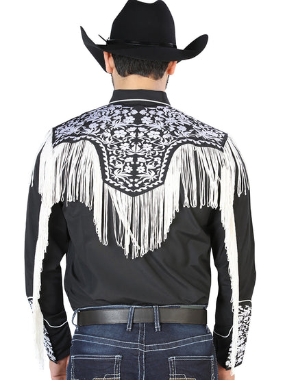 El Señor de los Cielos Mens Embroidered and Fringe Shirt - Black/White