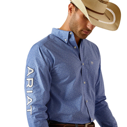 Ariat Mens Team Potter Fitted Shirt - Blue/White