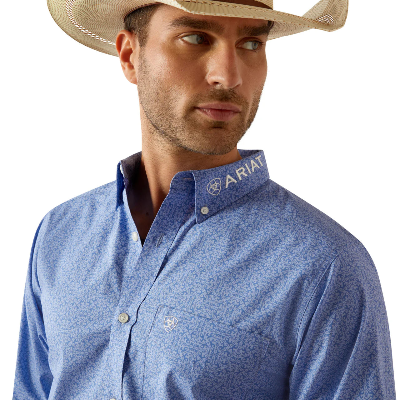 Ariat Mens Team Potter Fitted Shirt - Blue/White
