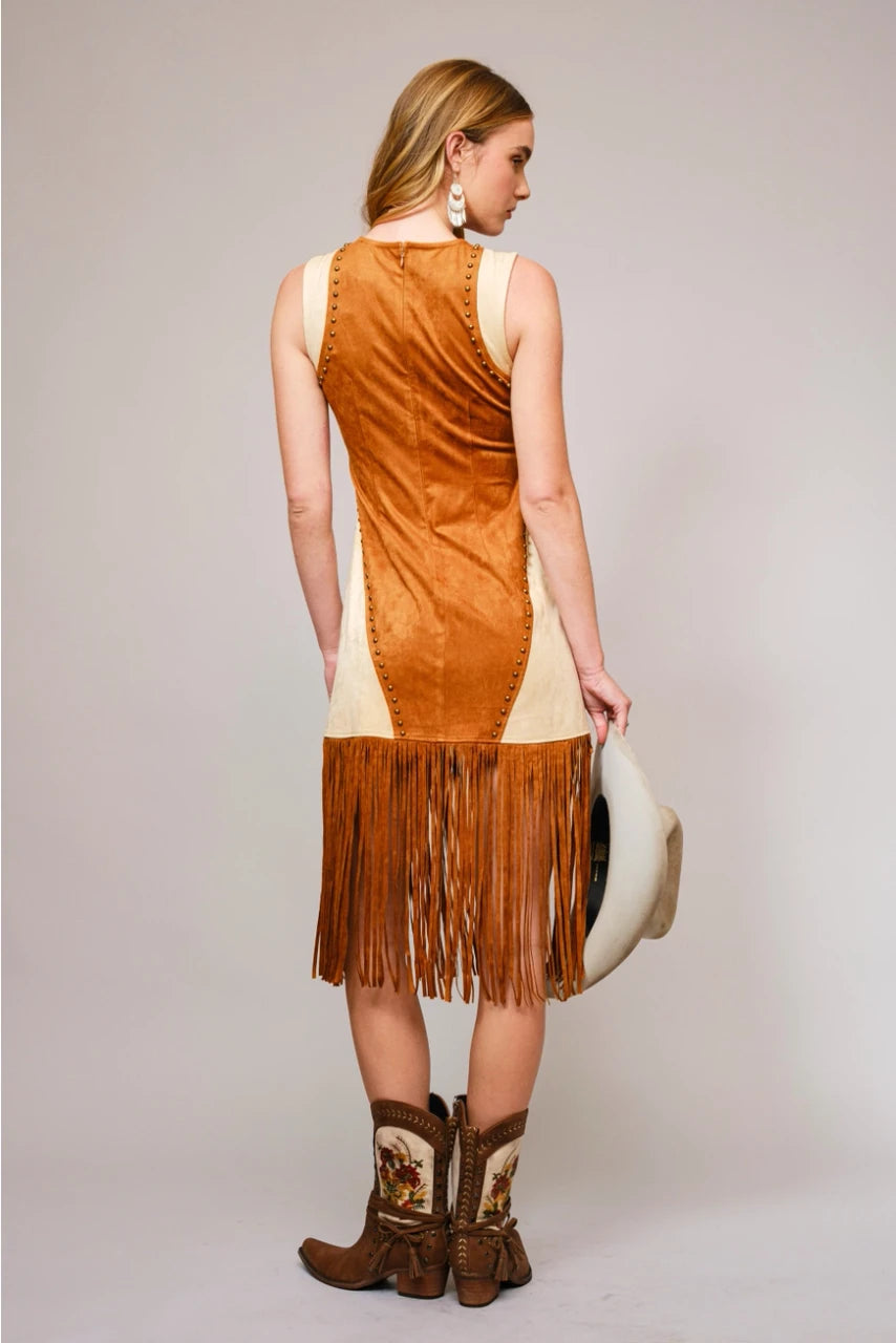 BlueB Womens Two-Tone Faux Suede Fringe Dress