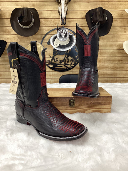 Hooch Mens Python Print Boot - Black Cherry