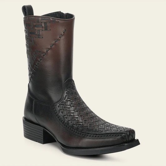Cuadra Mens Woven Tejido Narrow Square Toe Low Shaft Boot - Chocolate CC293