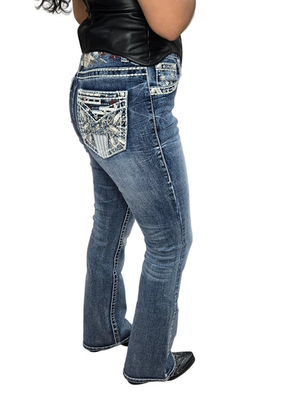 Montero Womens Star Embroidered Bootcut Jeans - Blue