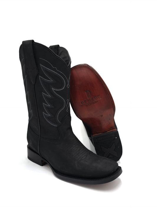 Denver Mens Ranch Blue Leather Boots - Black
