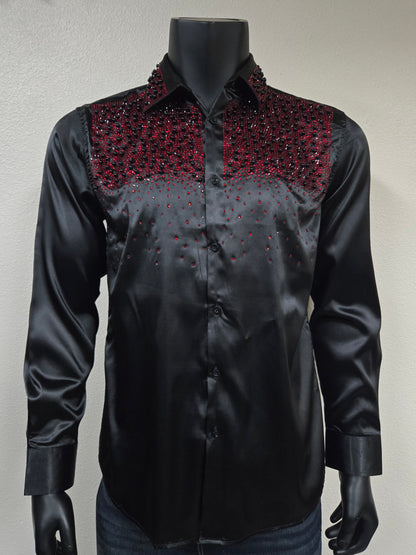 Mens Rhinestone and Pearl Dress Shirt  - Black
