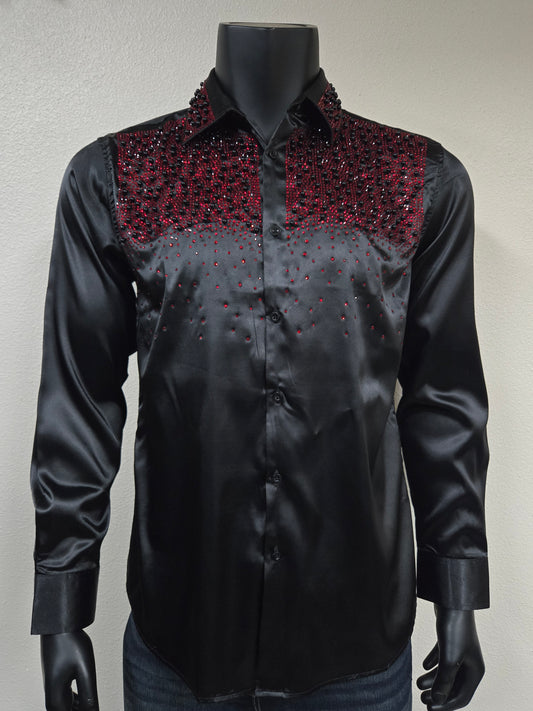 Mens Rhinestone and Pearl Dress Shirt  - Black