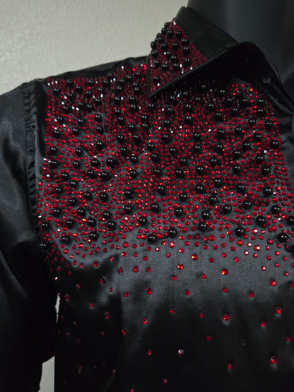 Mens Rhinestone and Pearl Dress Shirt  - Black