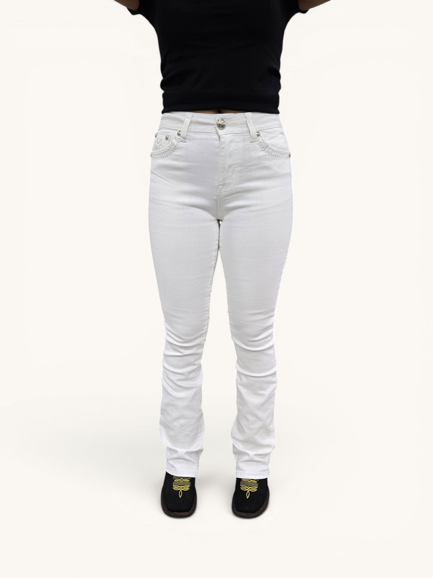 Danesi Womens Winter Bootcut Embroidered Jeans - White 828