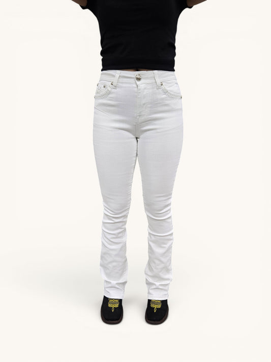 Danesi Womens Winter Bootcut Embroidered Jeans - White 828