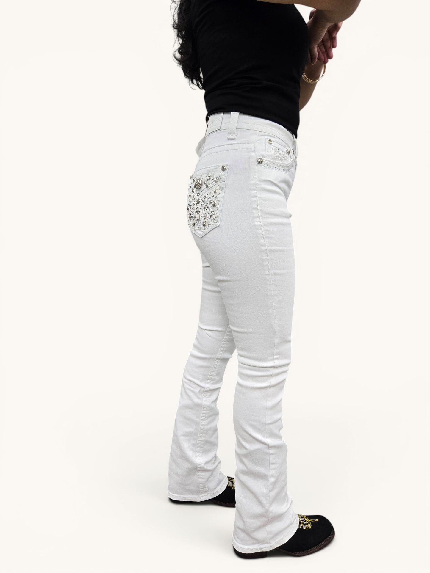 Danesi Womens Winter Bootcut Embroidered Jeans - White 828