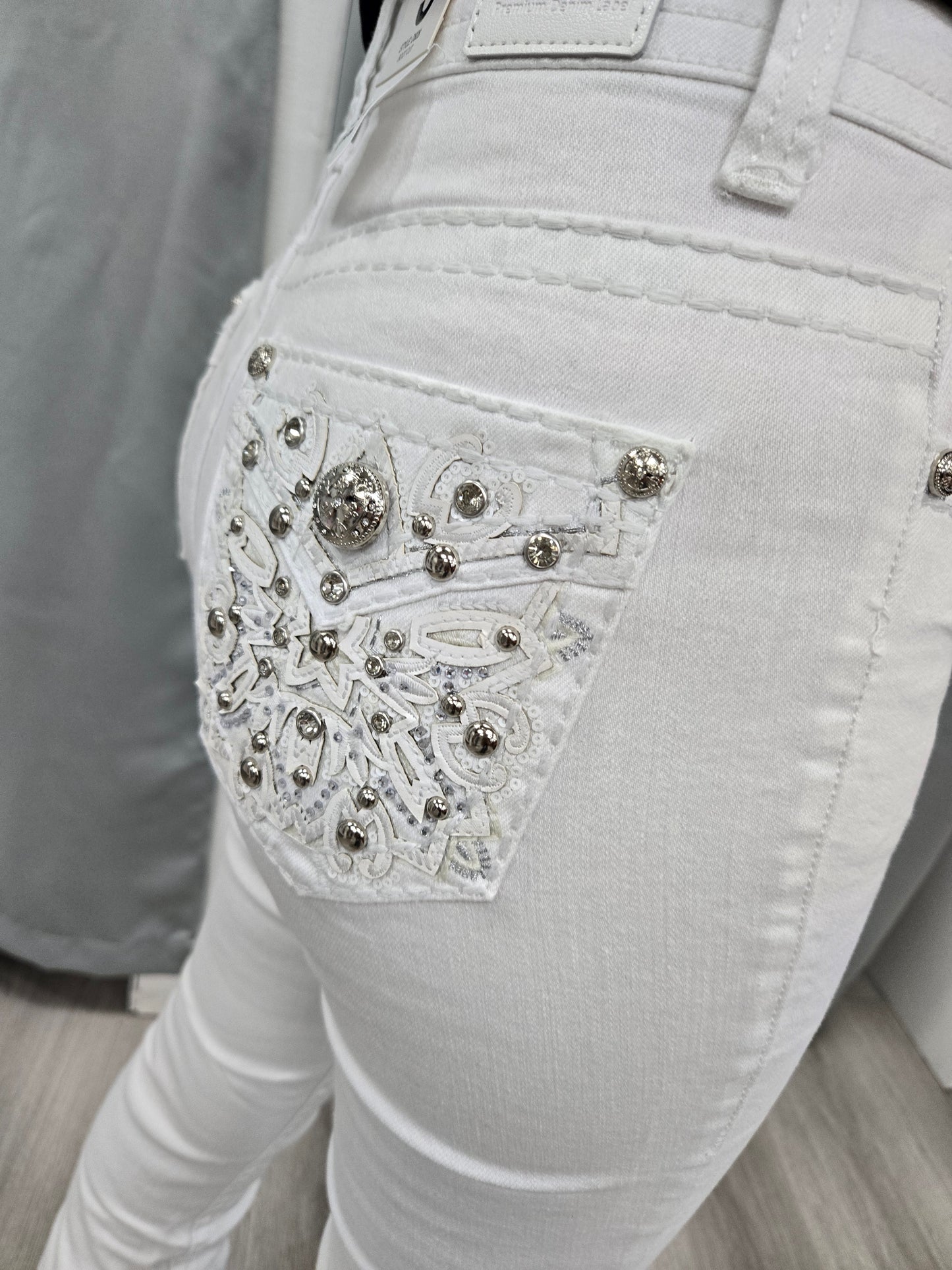Danesi Womens Winter Bootcut Embroidered Jeans - White 828