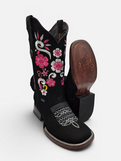 Kenia Womens Flower Embroidered Boots - Black