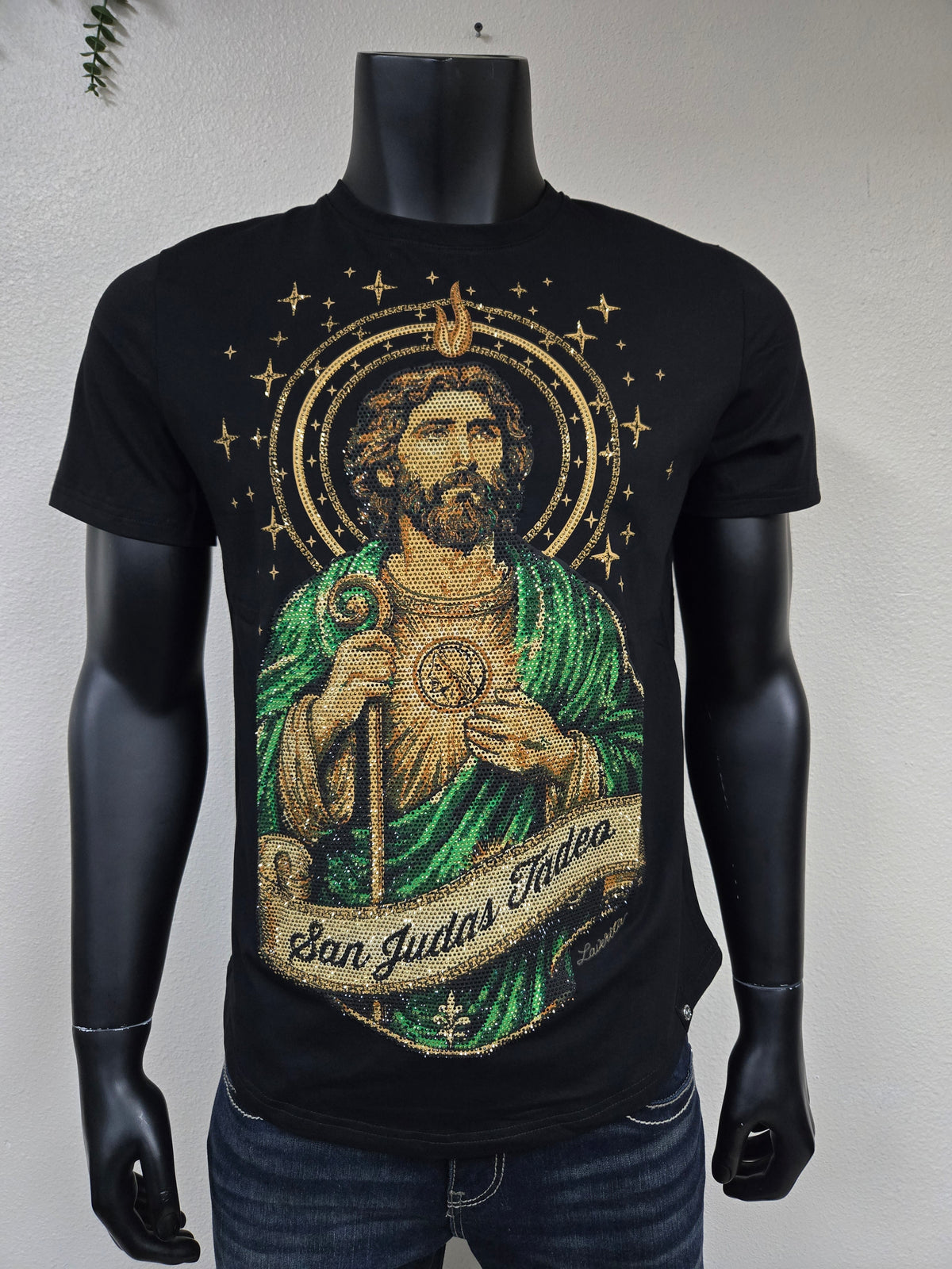 Mens San Judas V2 Rhinestone Slim Fit Shirt