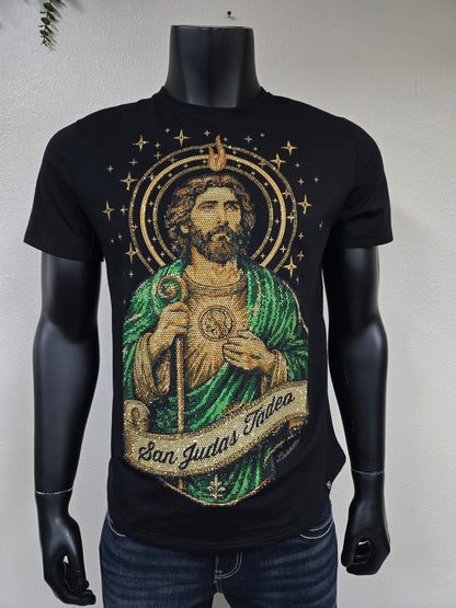 Mens San Judas V2 Rhinestone Slim Fit Shirt