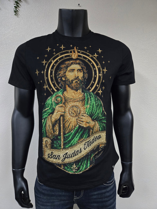 Mens San Judas V2 Rhinestone Slim Fit Shirt