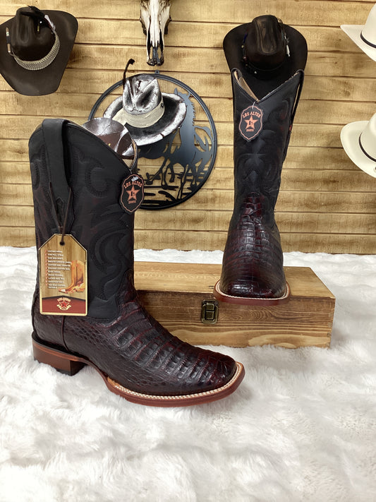 Los Altos MenS Boot Caiman Belly Wide Square Toe (Black Cherry)