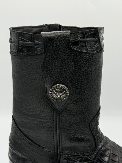 La Sierra Mens Caiman-Print Dubai Style Leather Boot - Black