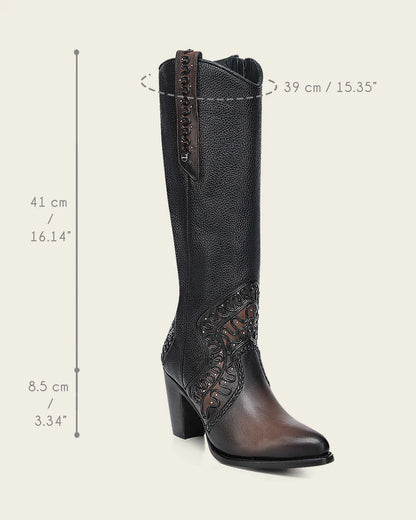 Cuadra Womens Nicole Embroidered & Studded Tall Boot Bota Alta - Brown CC240