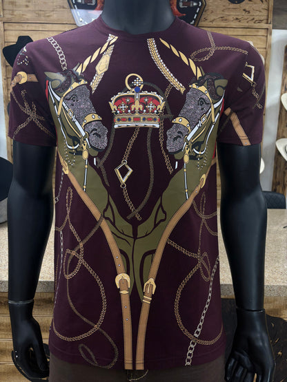 Platini Mens Horse Chain Print T-Shirt - Wine