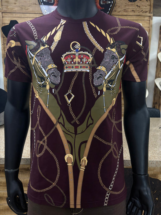 Platini Mens Horse Chain Print T-Shirt - Wine