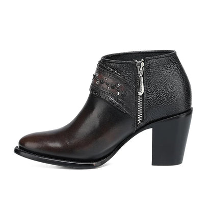 Cuadra Womens Stubby Chocolate & Black Zipper Boot CU963
