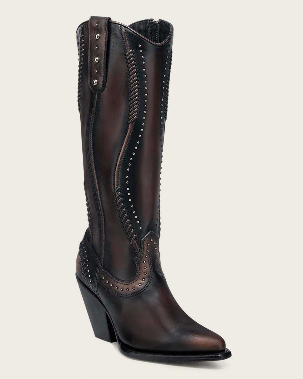 Cuadra Womens Camelia Woven and Studed Tall Boot Bota Alta - Brown