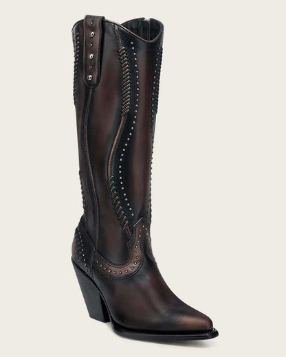 Cuadra Womens Camelia Woven and Studed Tall Boot Bota Alta - Brown