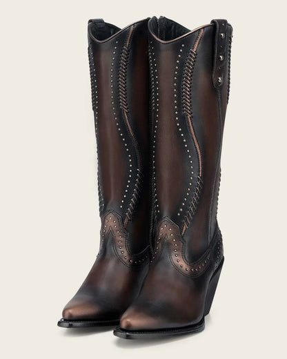 Cuadra Womens Camelia Woven and Studed Tall Boot Bota Alta - Brown
