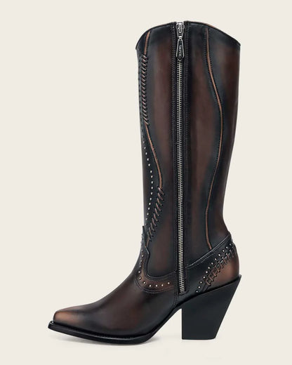 Cuadra Womens Camelia Woven and Studed Tall Boot Bota Alta - Brown