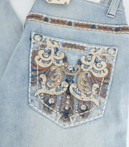 Montero Womens Bling Pocket Bootcut Jean D849 - Light Blue