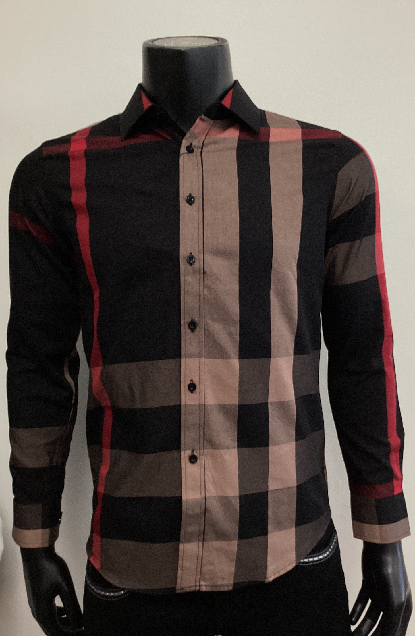 Baldelli Mens Shirt- Khaki and Black Brown
