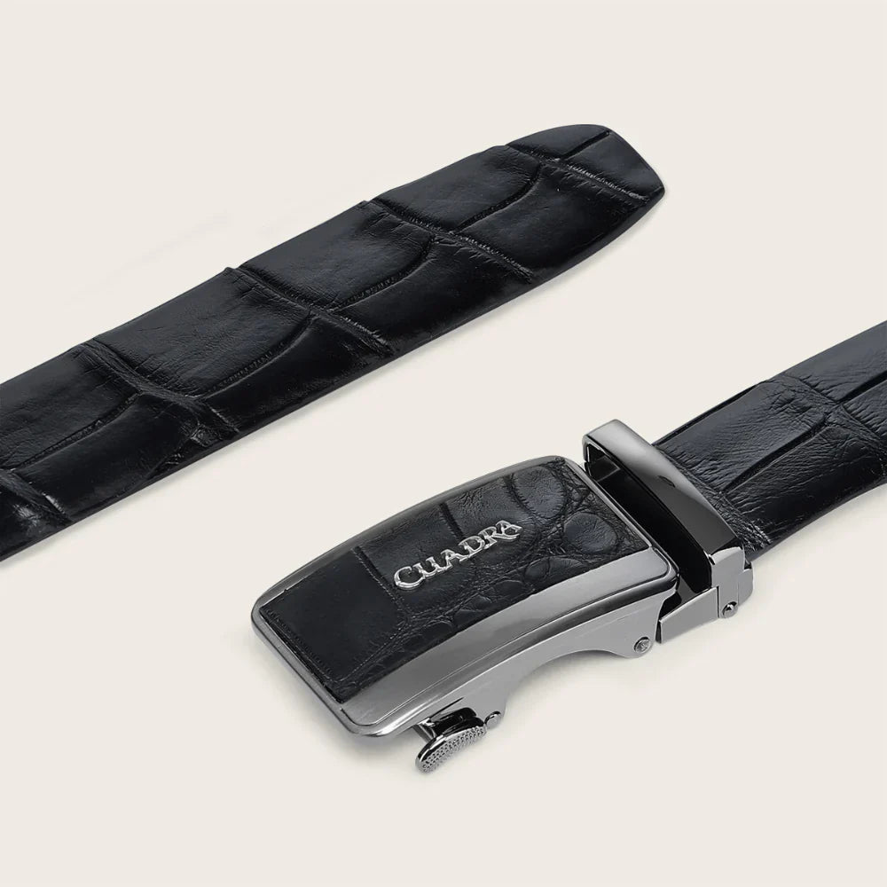 Cuadra Mens Alligator Leather Belt - Black BC434