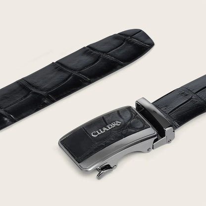 Cuadra Mens Alligator Leather Belt - Black BC434