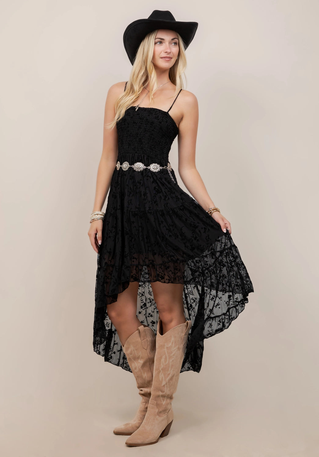 Saints & Hearts Womens Smocking Detailed Dress - Black