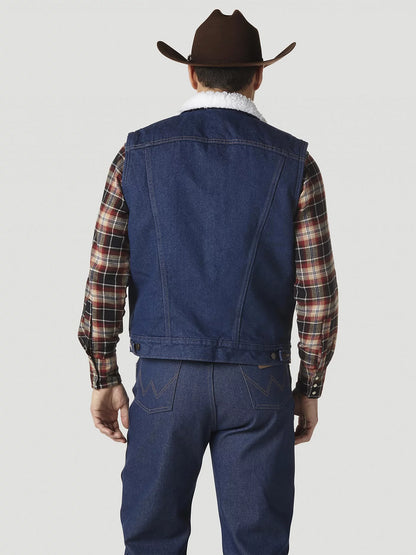 Wrangler Mens Sherpa-Lined Denim Vest