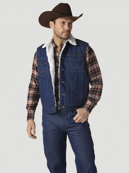 Wrangler Mens Sherpa-Lined Denim Vest