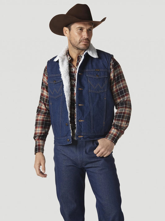 Wrangler Mens Sherpa-Lined Denim Vest