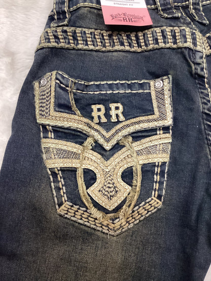Revolution Mens Parrandero Straight Fit Bootcut Embroidered Jeans - Brown
