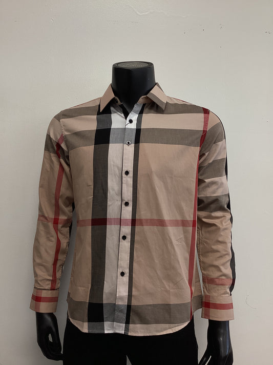 Baldelli Mens Shirt- Khaki and Black Brown