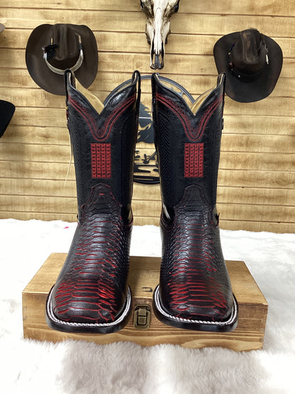 Hooch Mens Python Print Boot - Black Cherry