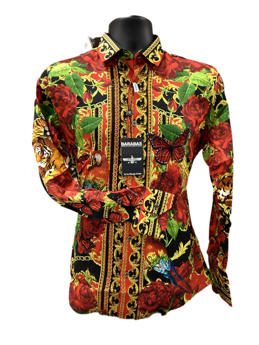 BARABAS Men Camisa Multi con Rosas