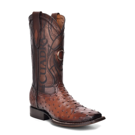 Cuadra Mens Engraved Ostrich Western Boot - Brown cu457