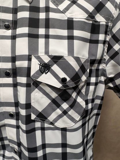 American West Mens Santiago Short Sleeve Button Shirt - Black/White