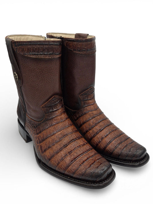 Carreta Mens Faux Caiman Print Dubai-Franco Style Boots - Cognac